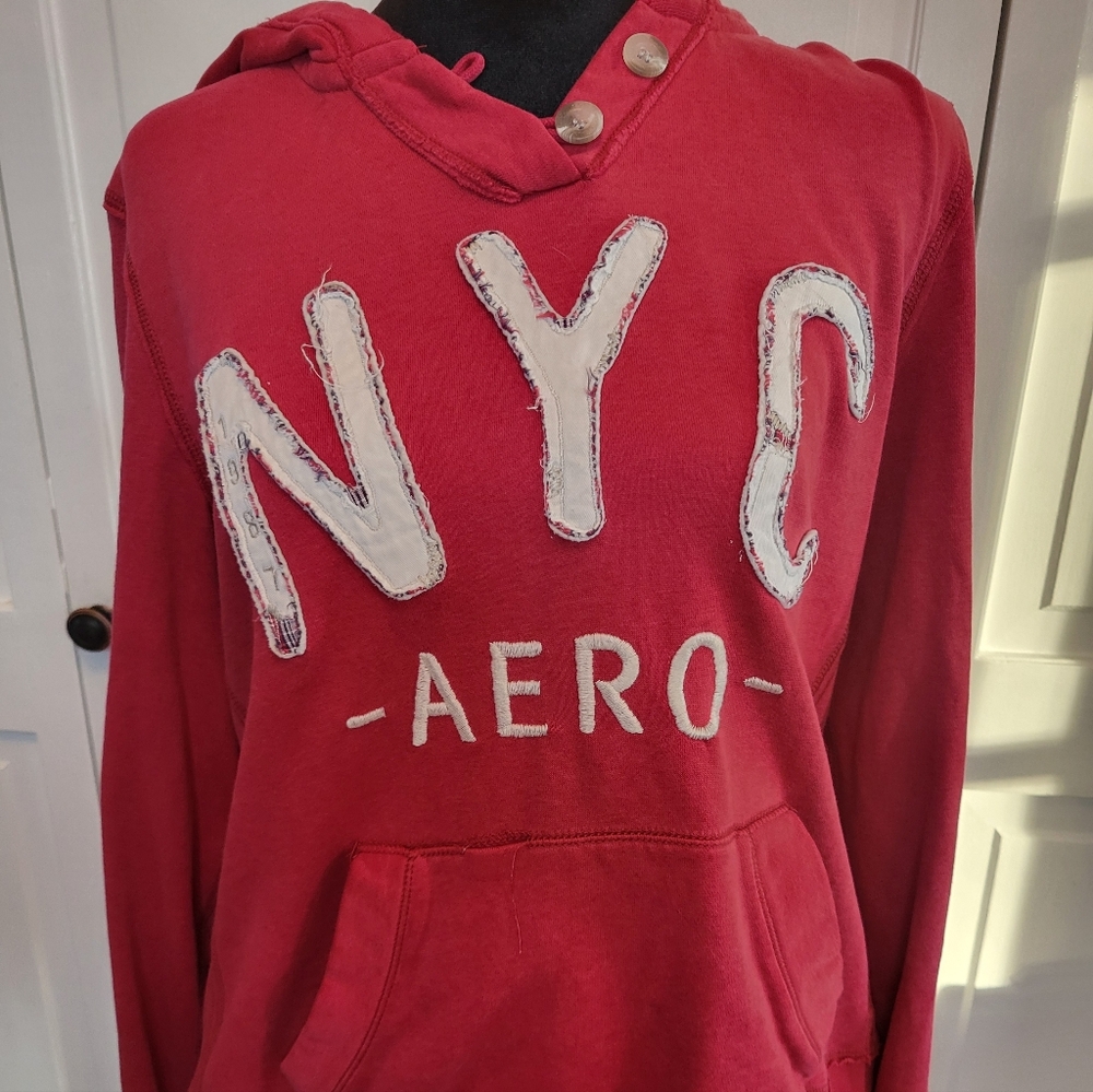 Aeropastale Vintage y2k Red Henley Hoodie Patch Letters  L Retro Y2k Streetwear